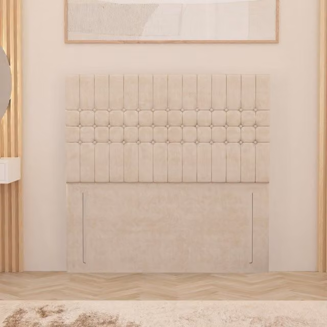 Somnior Beds Ltd Lexington Plush Velvet Floor Standing Upholstered Headboard with Geometric Design in Ivory