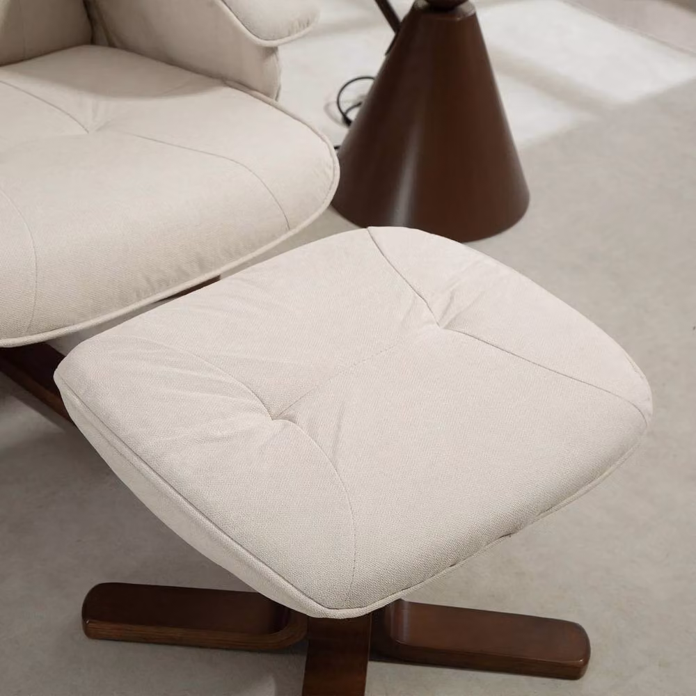 NESTLUNE Swivel Recliner Chair with Ottoman and Solid Wood Base in White – 3