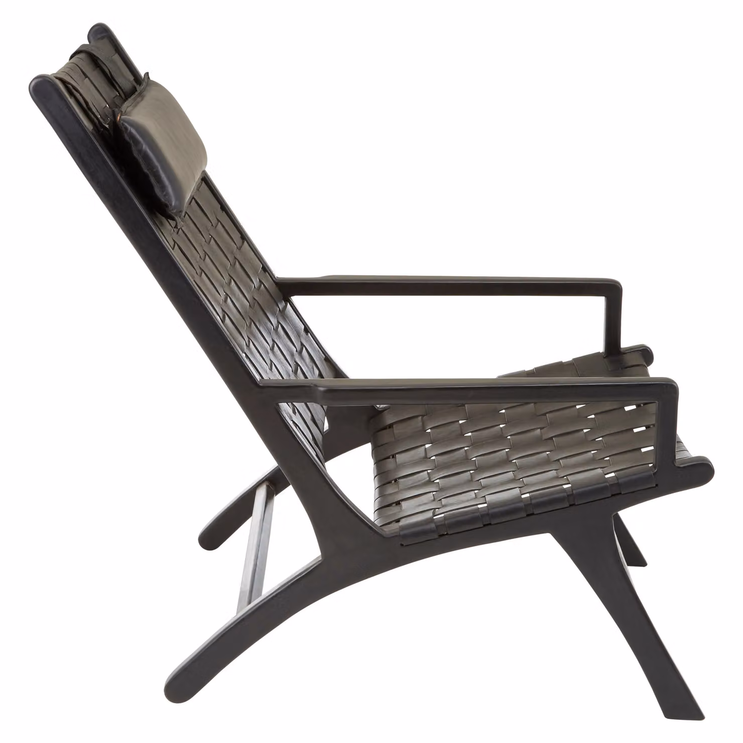 Orsina Grey Cow Leather Woven Lounge Accent Chair with Teak Wood Frame and Head Cushion – 4