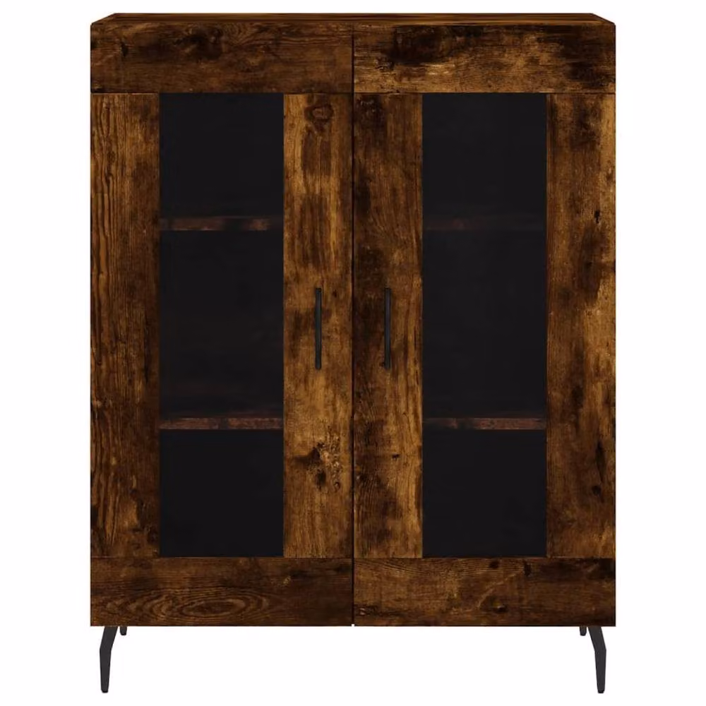 Berkfield Home Smoked Oak Highboard in Brown with Glass Doors, W/D/H: 69.5 x 34 x 180 cm – 4