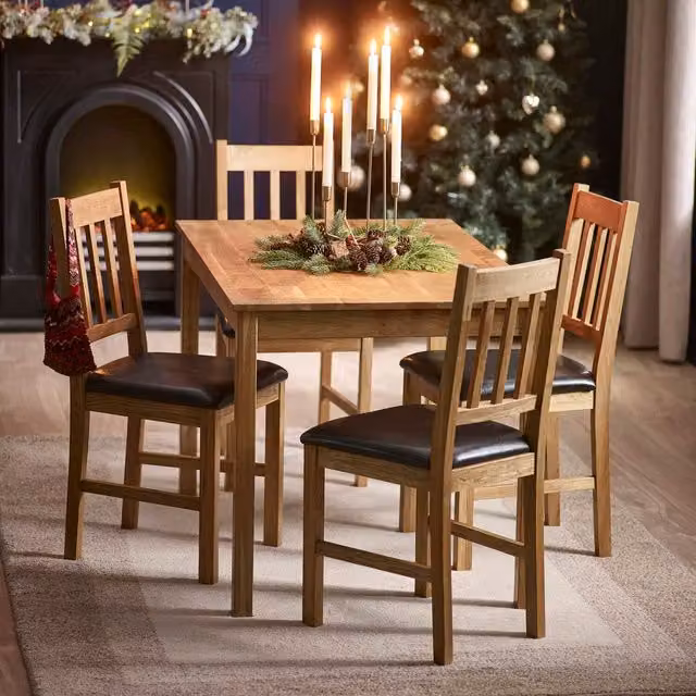 Julian Bowen Coxmoor Set of 2 Dining Chairs in Brown Oiled Oak with Synthetic Leather