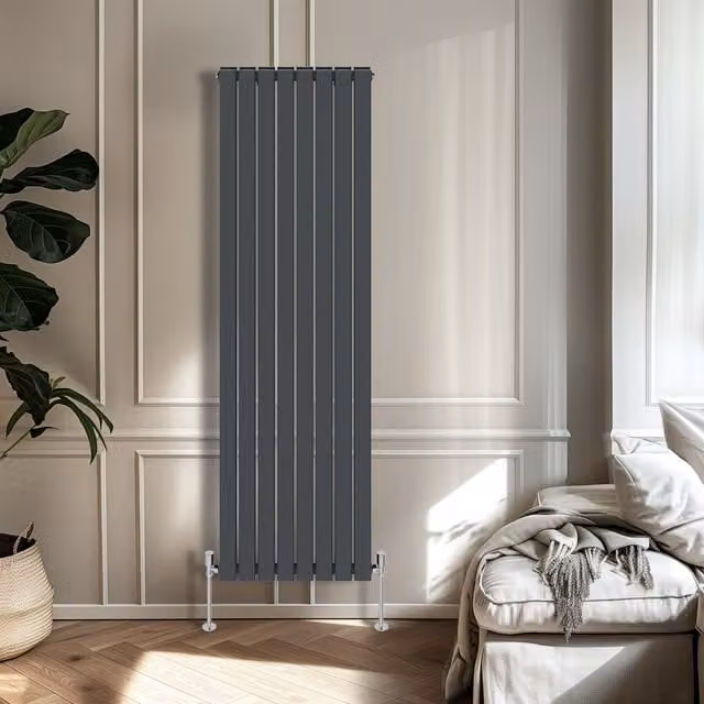 Right Radiators Anthracite Double Panel Flat Panel Vertical Radiator, Height: 180 cm, Width: 54.4 cm