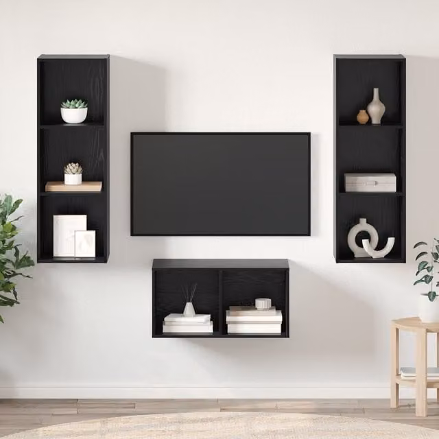 Berkfield Home Modern TV Cabinet Set in Black Oak, W/D/H: 37 x 37 x 107 cm – 1