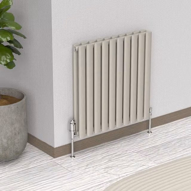 Lux Heat Oval Horizontal Coloured Double Radiator, Dune Grey, W: 60 cm, H: 54 cm