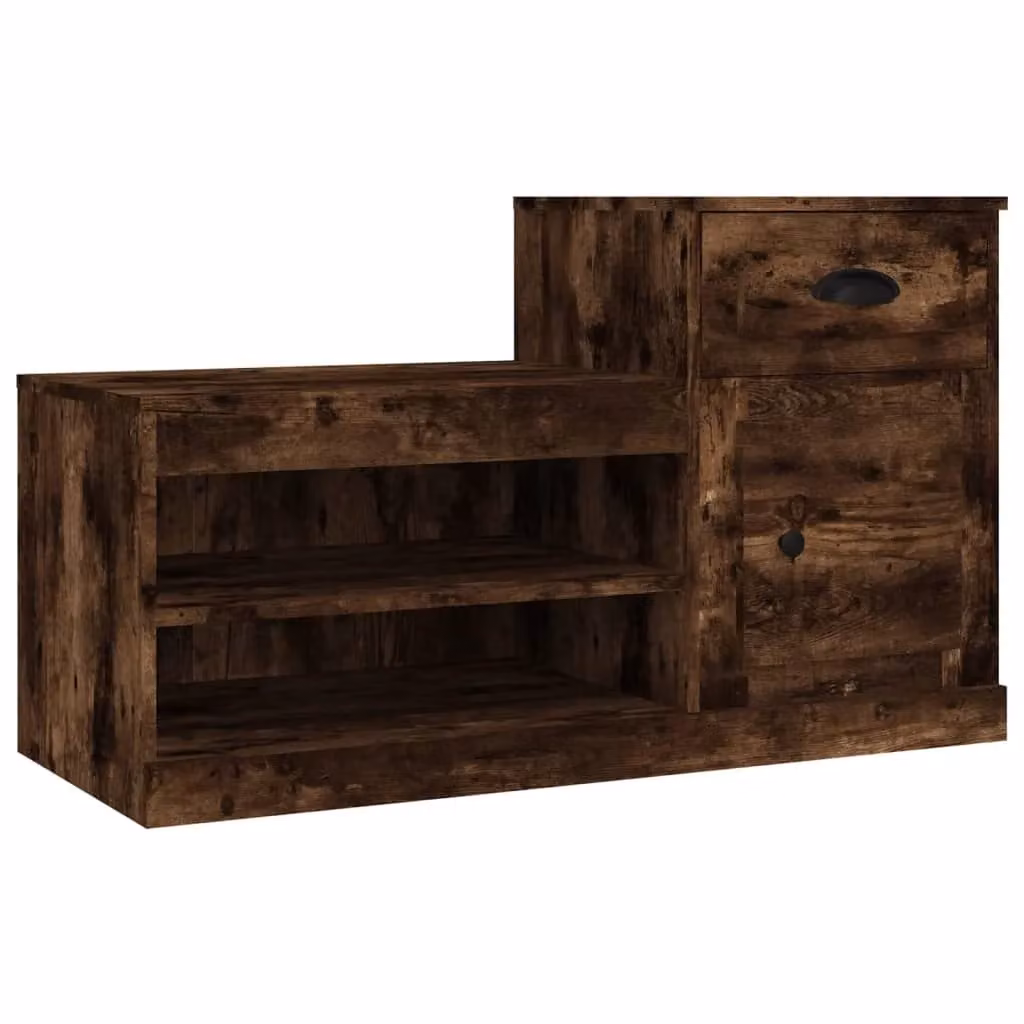 Berkfield Home Smoked Oak Shoe Cabinet in Brown, W/D/H: 100 x 42 x 60 cm – 2