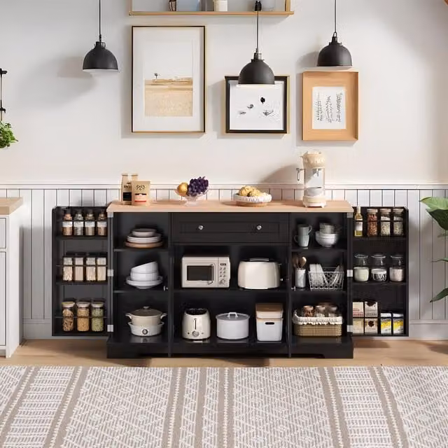 Aosom UK Multifunctional Kitchen Sideboard with Double-Door Compartment and Adjustable Shelves, Black, W: 138 cm, D: 40 cm, H: 85 cm – 1
