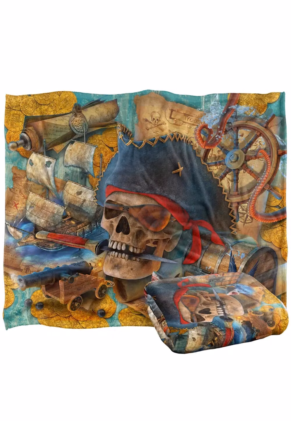 JQ Licensing James Piazza Pirates Rule Silky Touch Super Soft Fleece Throw Blanket, White and Multicolour, W: 152 cm, D: 127 cm – 2