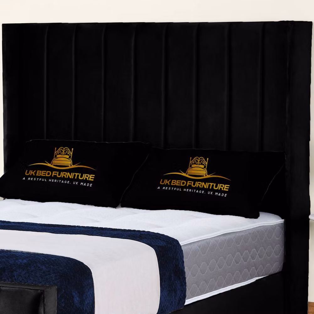 UK Bed Furniture Empire Winged Slatted Base Upholstered Bed in Black Velvet, Super King, 200 x 200 cm – 2