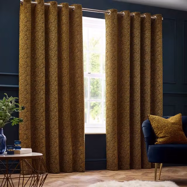 Paoletti Galaxy Gold Chenille Opaque Eyelet Curtains