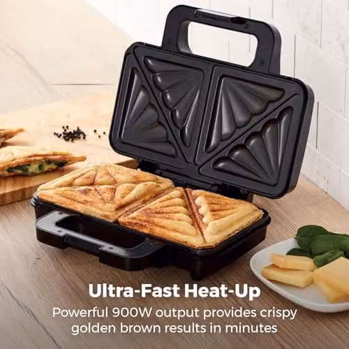 Tower Deep Filled Sandwich Maker with Non-Stick Coated Plates and Auto Shut-Off, 900W, Gold or Black – 3