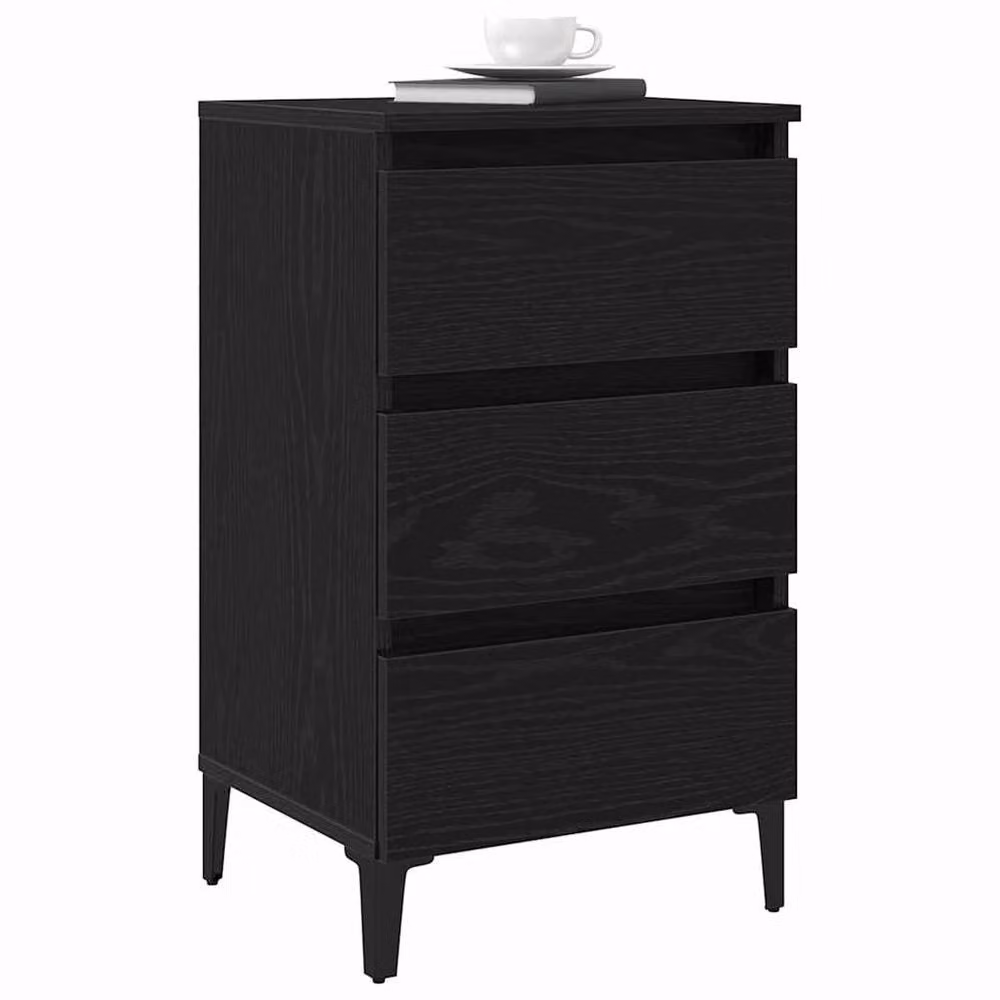 Berkfield Home Bedside Cabinet in Black Oak with Metal Legs, W: 40 cm, D: 35 cm, H: 69 cm – 3