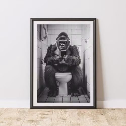 60 Second Makeover Gorilla On The Toilet Animal Print Paper Poster, A4