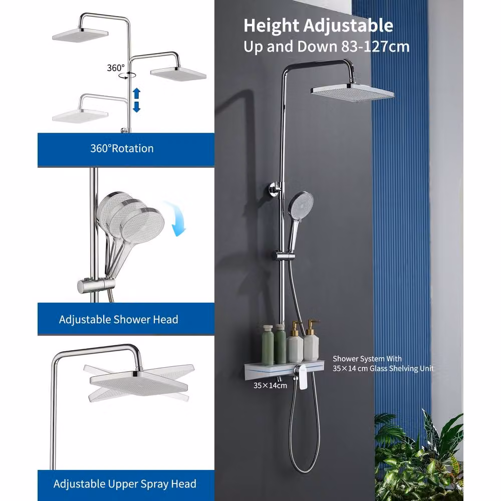 Süßren Sleek Shower Mixer Set with Rainfall Overhead Shower and Hand Shower in Silver Chrome – 3