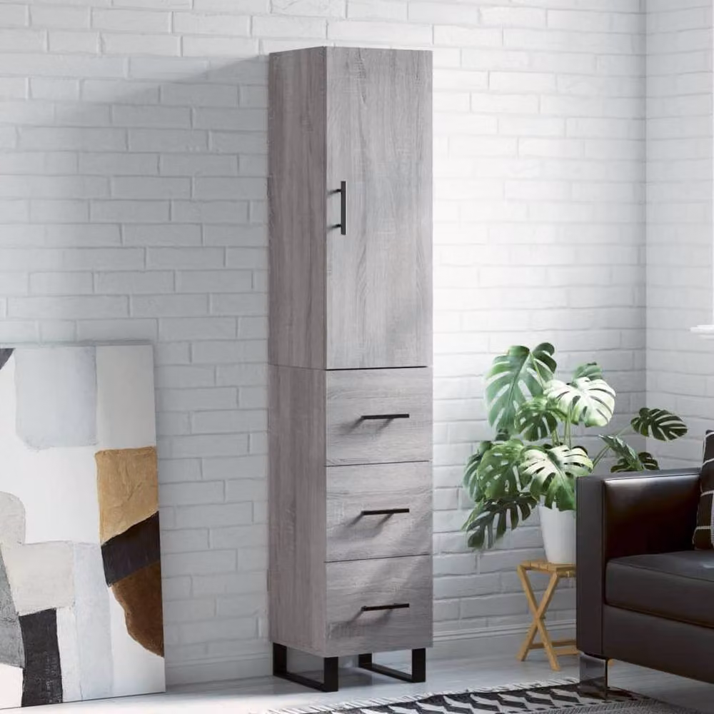 Berkfield Home Grey Sonoma Highboard with Hinged Doors and Internal Shelves, W/D/H: 34.5 x 34.0 x 180.0 cm – 2