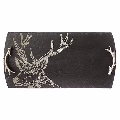 The Just Slate Company Large Stag Slate Serving Tray in Grey and Brown with Handles