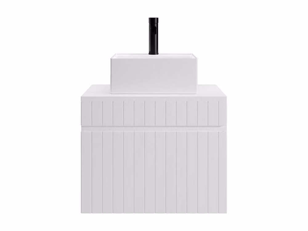 Vente-unique White and Pink Striped Modern Suspended Bathroom Cabinet with Square Over-the-Counter, W/D/H: 60 x 46 x 46 cm – 2