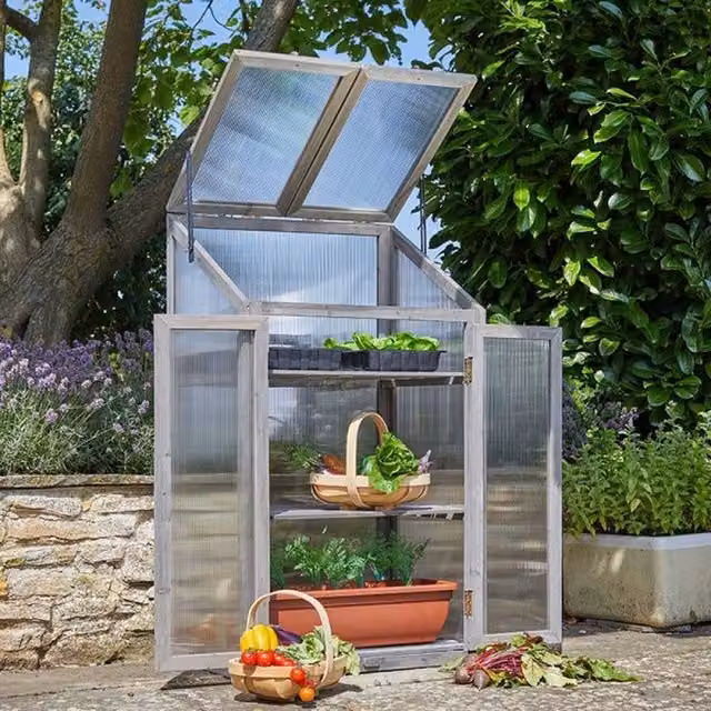 Garden Mile Grey Wooden Cold Frame Greenhouse for Vegetable Gardens