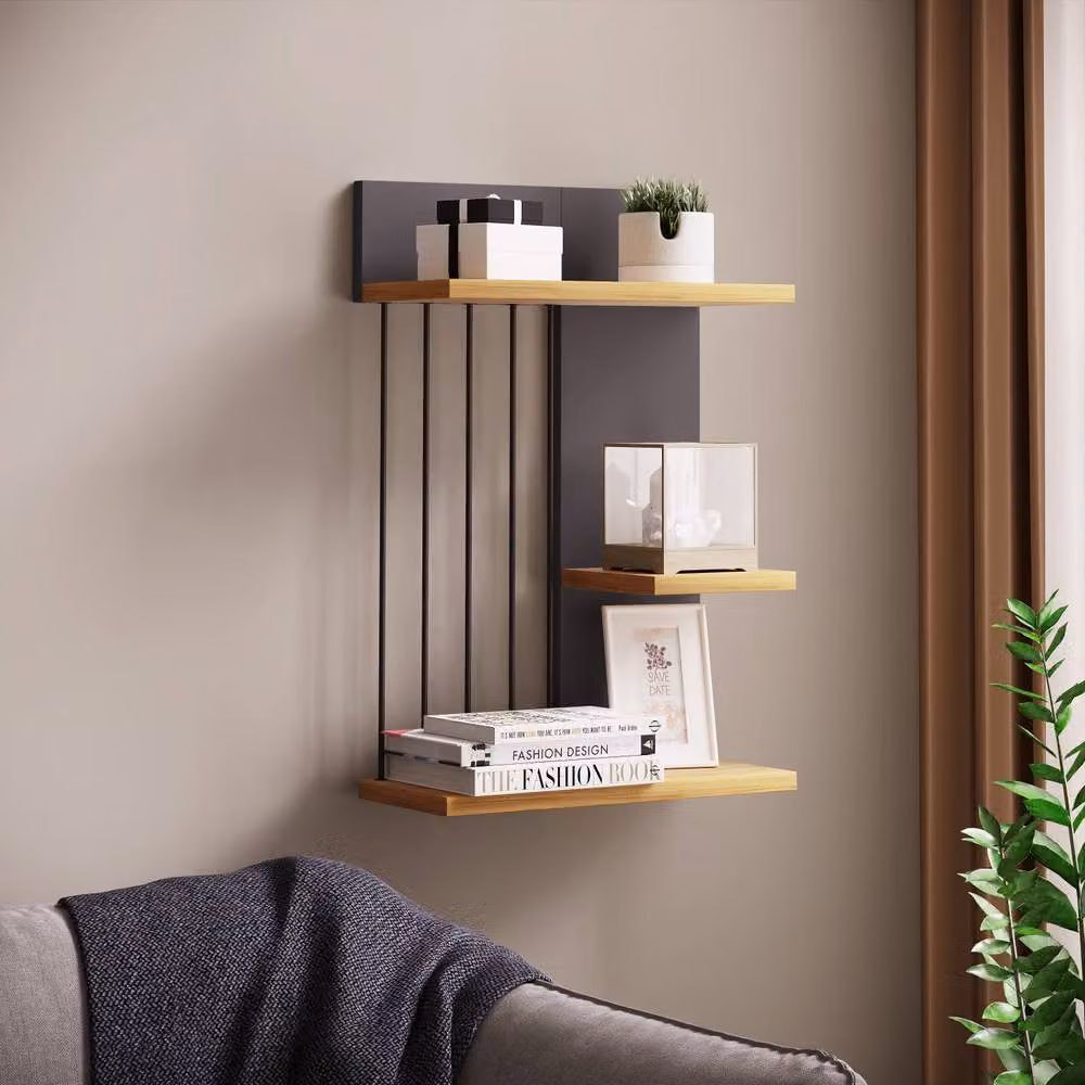 VCM Dolira M Wood Wall Shelf, Brown, W/D/H: 60 x 19 x 40 cm – 3