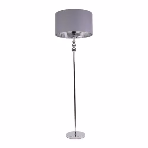 ValueLights Modern Sphere Stacked Floor Lamp with Grey Fabric Shade and Chrome Finish, Includes LED Bulb