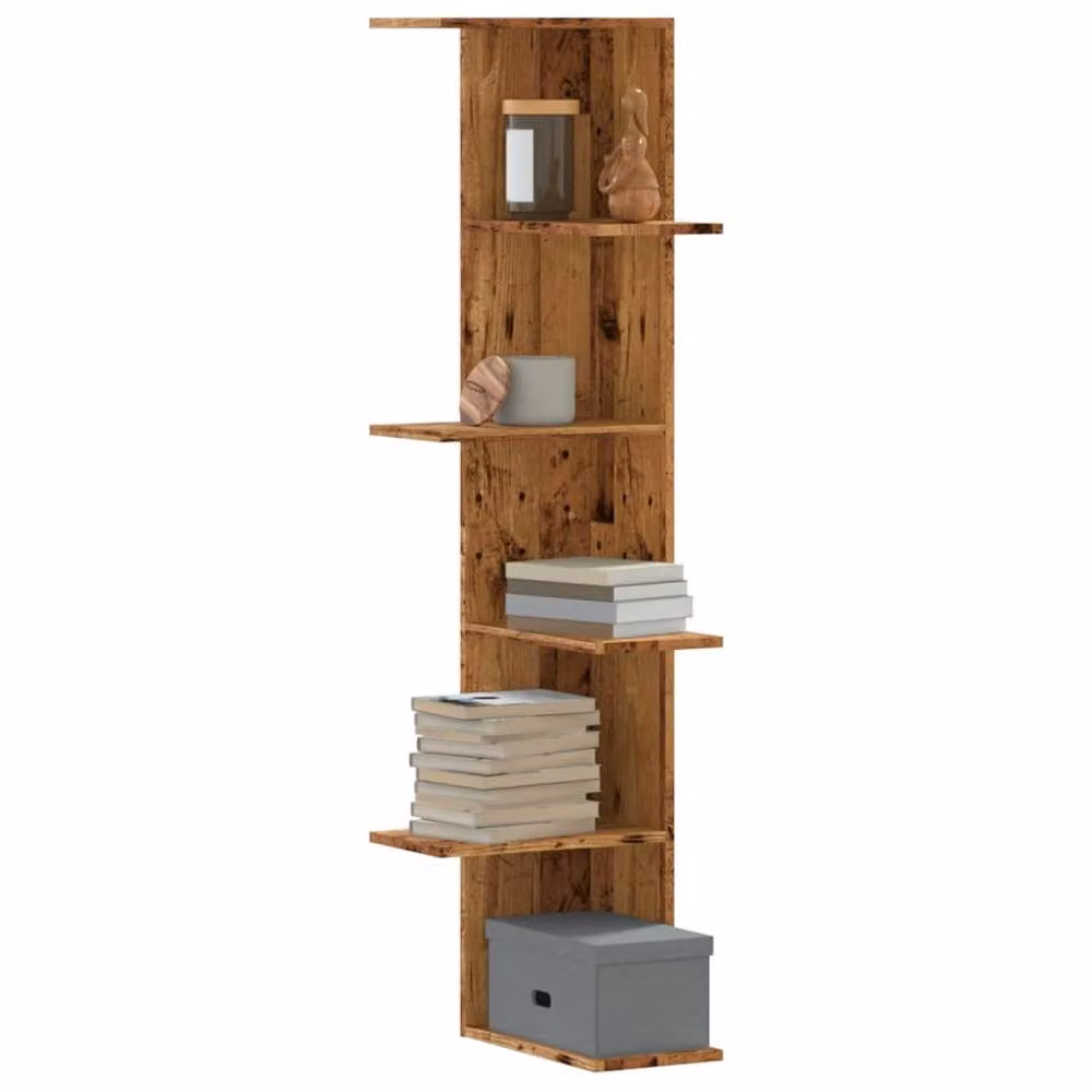 Berkfield Home Wall Mounted Corner Shelf in Brown Rustic Old Wood, W/D/H: 36.5 x 36.5 x 140 cm – 2