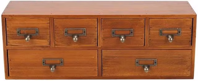 Nordara Small Brown Wooden 6-Drawer Desktop Storage Unit Cabinet