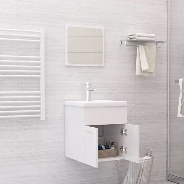 Berkfield Home Modern High Gloss White Bathroom Furniture Set with Vanity Unit and Mirror Cabinet