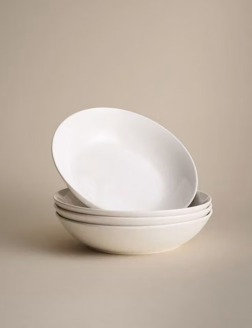 M&S 4 Pack White Porcelain Everyday Pasta Bowls