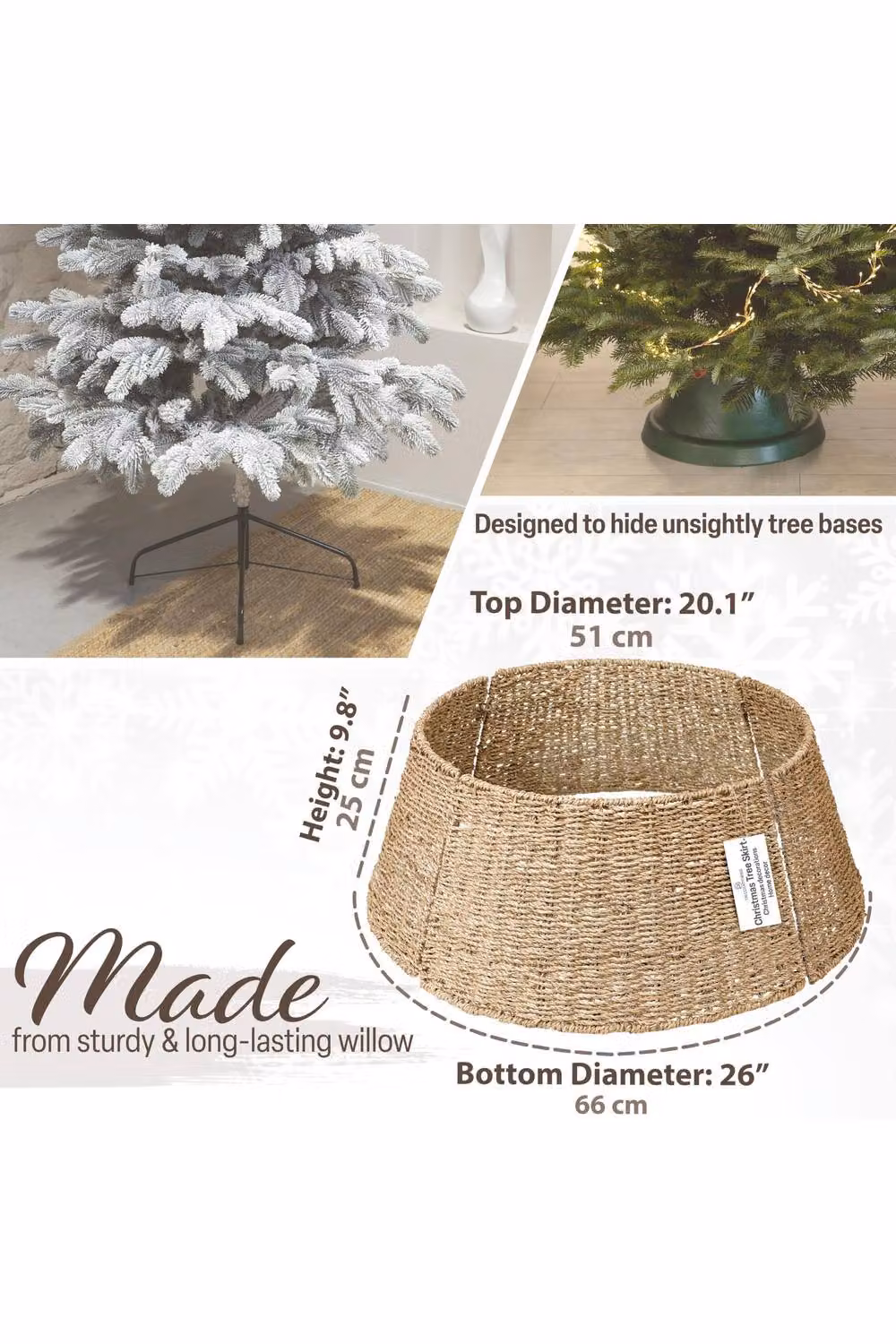 DECO EXPRESS Woven Christmas Tree Skirt in Beige, Round Rattan Base Cover, W/D/H: 66 x 51 x 25 cm – 2