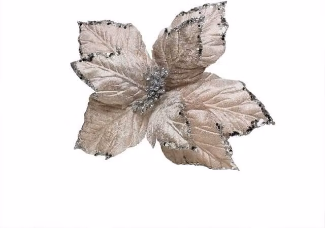 KDMD Silver and Gold Small Poinsettia Flower Picks, 5 Pack