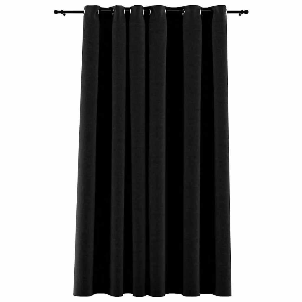Berkfield Linen-Look Blackout Eyelet Curtains in Anthracite, W: 290 cm, H: 245 cm – 2