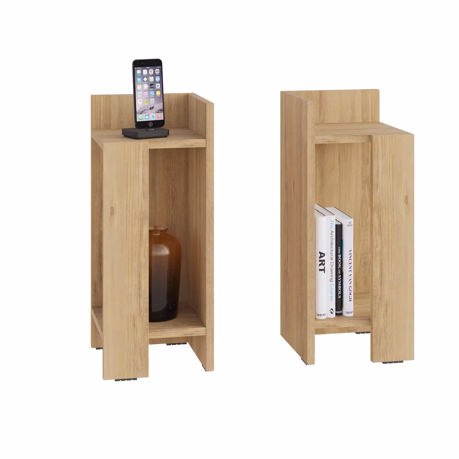 Decortie Elos Modern Narrow Bedside Table Nightstand 2-Piece Set in Sand/Brown, W: 25 cm, H: 60 cm – 2