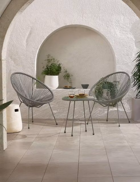 Royalcraft Monaco Grey Polyrattan Bistro Set with Round Glass Top Table and 2 Chairs