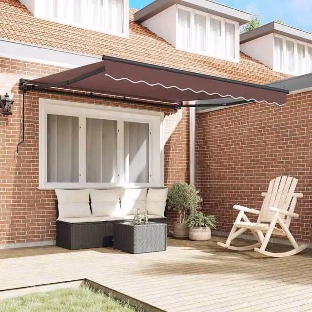 Berkfield Home Manual Retractable Folding Arm Awning in Brown Polyester, W/D/H: 300 x 250 x 245 cm – 1
