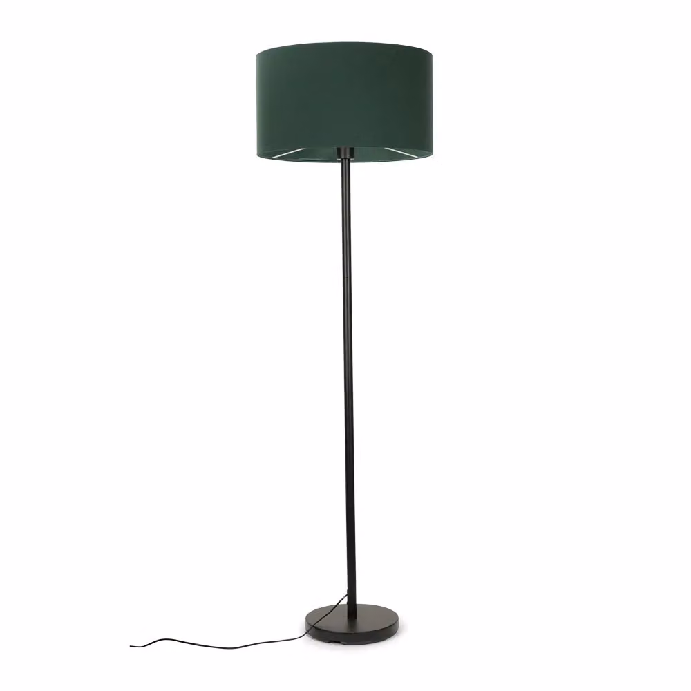 ValueLights Charlie Modern Black Floor Lamp with Large Green Fabric Cylinder Shade – 2