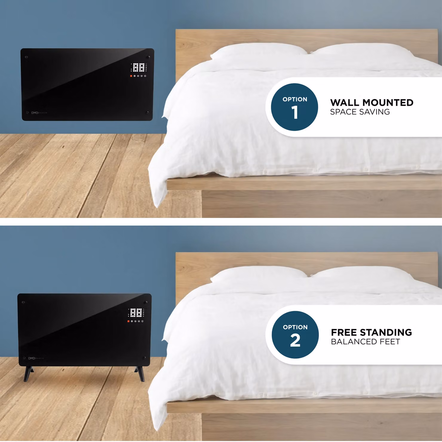 DMD Collective Smart Wi-Fi Glass Panel Heater with Touchscreen, 2000W, Black, Freestanding or Wall-Mounted – 6