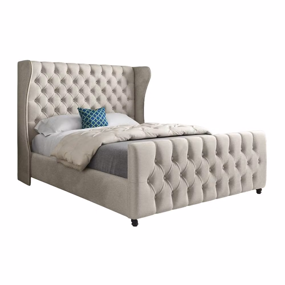 Casani Horsham Upholstered Designer Bed Frame in Beige Velvet, Size: 120 x 200 cm – 3