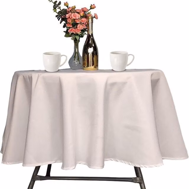 Trimming Shop Plain Round Linen and Polyester Tablecloth in Beige, Yellow or White