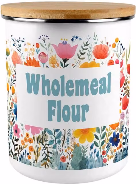 Purely Home Bright Florals Extra Large Wholemeal Flour Canister in Pink and Multicolour Enamel