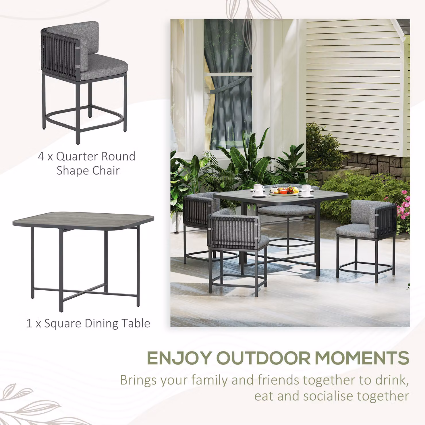 Outsunny 4-Seater Rattan Cube Garden Furniture Set with Cushions in Grey – 3