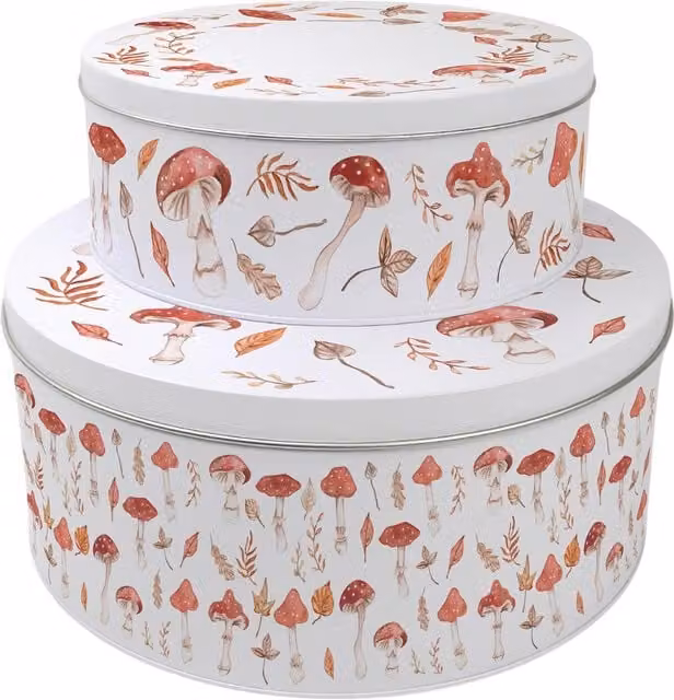 Purely Home Round Watercolour Mushrooms Cake Tin Set in Multicolour and White