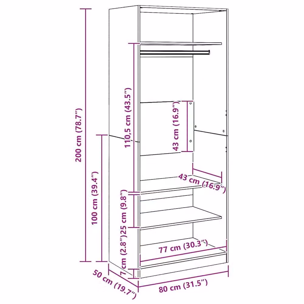 Berkfield Home Artisan Oak Wardrobe in Brown, W/D/H: 80 x 50 x 200 cm – 4