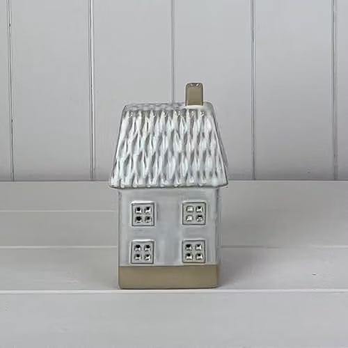 Gift Company White Glazed Ceramic Country House Ornament with LED Light – 1