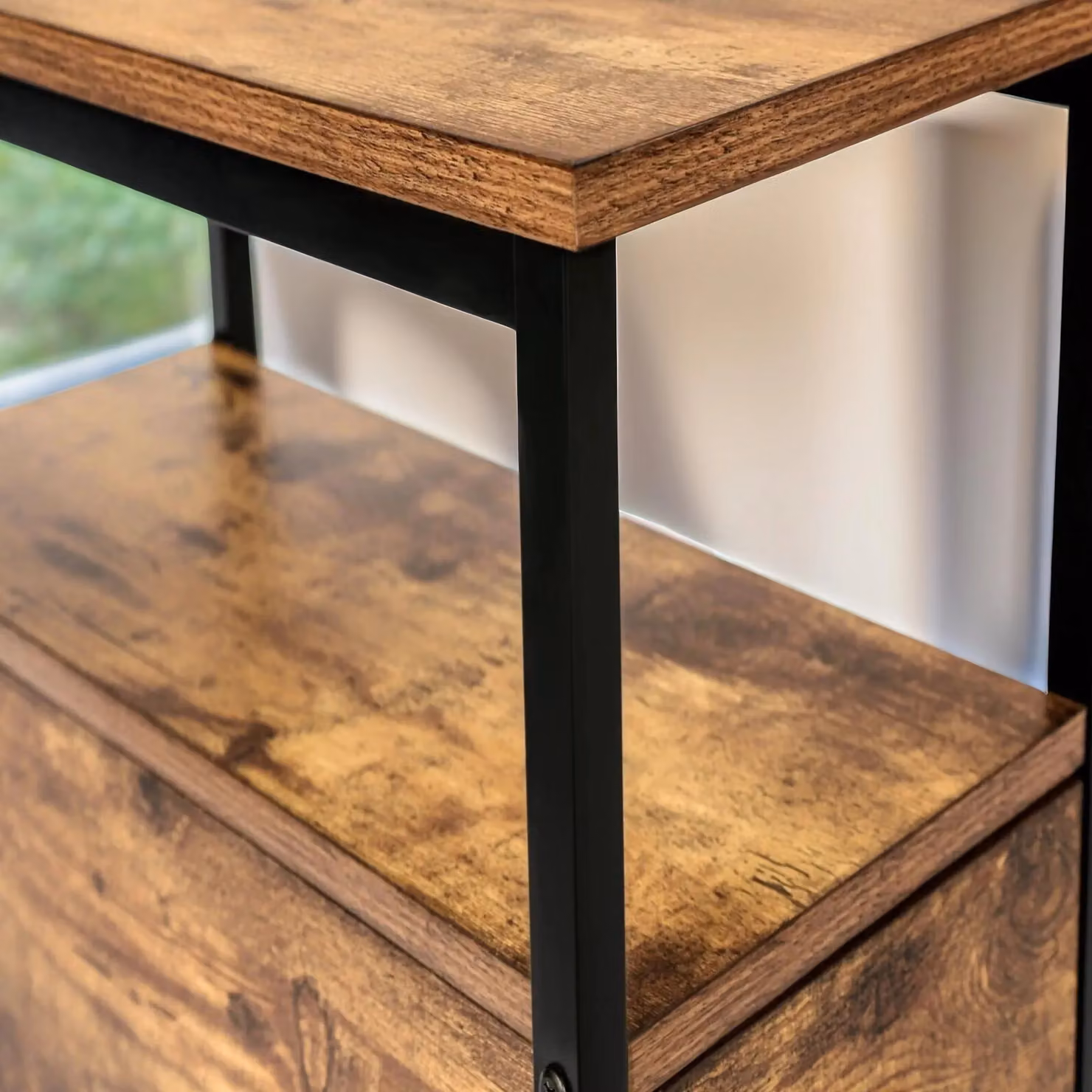 Pirlo Plush Bedside Table with 2 Drawers in Rustic Brown and Black – 5
