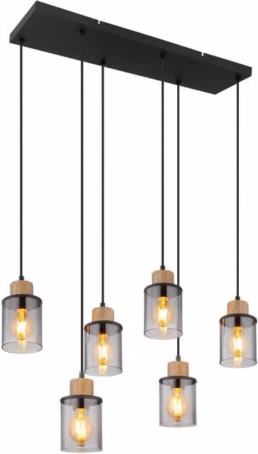 Netlighting Reid Cluster Pendant Ceiling Light in Matt Black with Smoke Glass Shades, 6x E27, Height Adjustable – 1