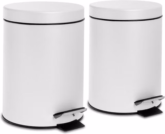 Harbour Housewares Pack of 2 Round Bathroom Pedal Bins with Removable Inner Bucket, 3 Litre, White