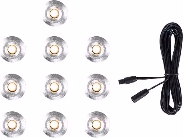 ValueLights 10 Pack Silver Stainless Steel Outdoor LED Decking Lights with Warm White Extension