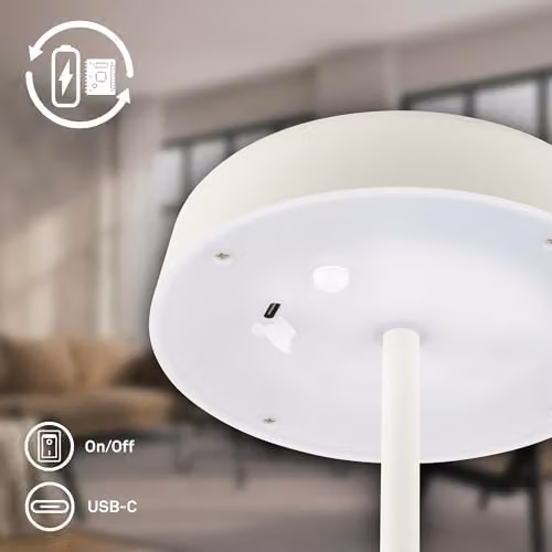 Briloner Rechargeable LED Table Lamp, Dimmable Touch Control, IP44 Waterproof, Warm White, White, W/D/H: 13 x 13 x 36.5 cm – 7