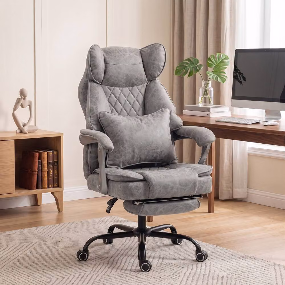 Rolipo Grey Synthetic Leather Reclining Big and Tall Executive Office Chair with Headrest and Foot Ring – 3