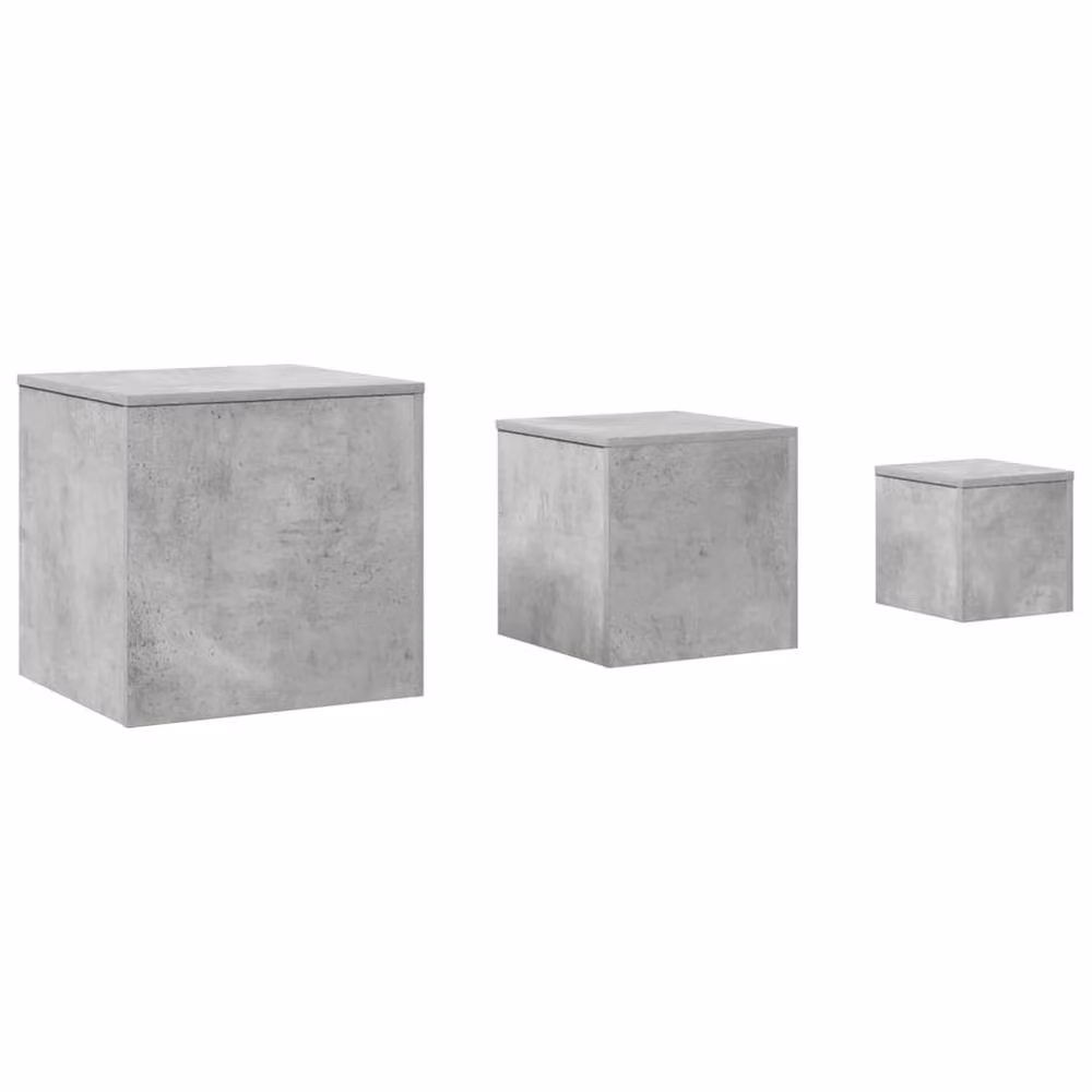 Berkfield Home Set of 3 Nested Square Side Tables in Concrete Grey Engineered Wood – 2