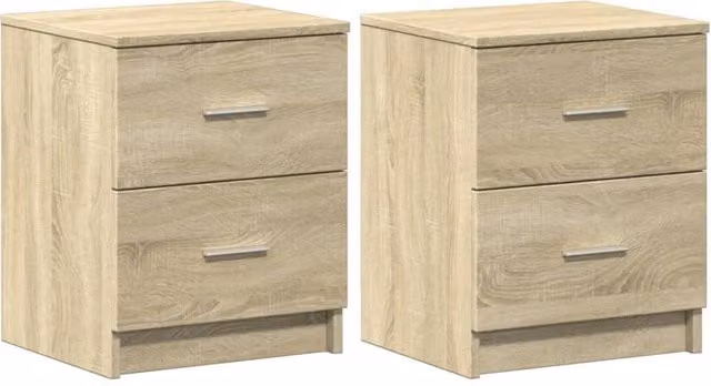 Berkfield Home Set of 2 Bedside Cabinets with 2 Drawers in Sonoma Oak and Light Beige, W/D/H: 40 x 36 x 50 cm